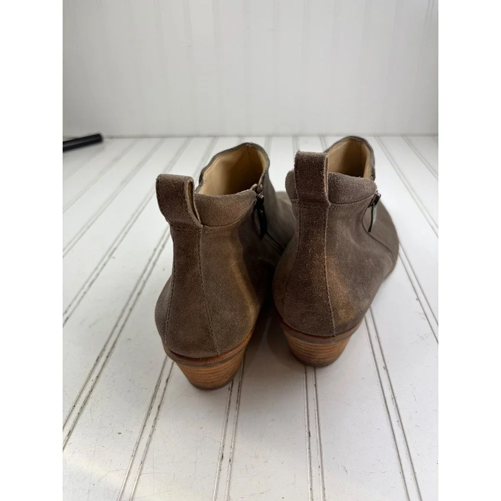 Paul Green Brown Suede Ankle Booties Side Zip Low Heel Women's Size 7